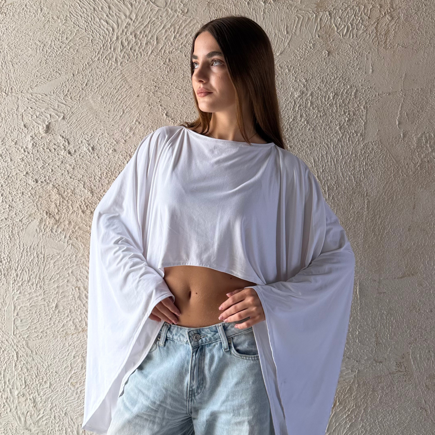White Cape-Style Crop Top