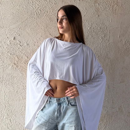 White Cape-Style Crop Top