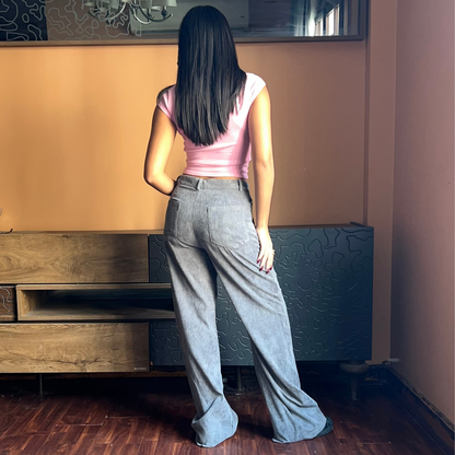 Gray Corduroy Wide-Leg Pants