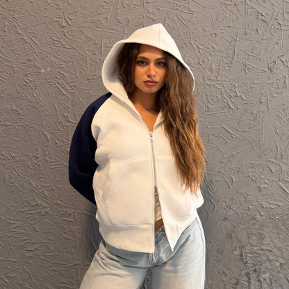 Navy Raglan Zip-Up Hoodie