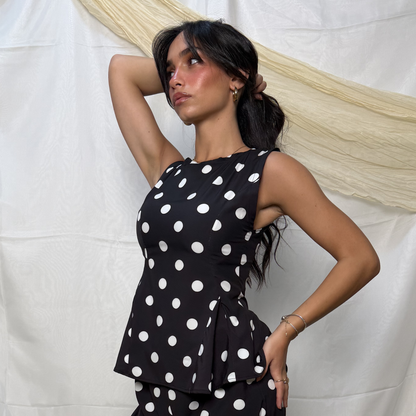 Sleeveless Polka Peplum Top