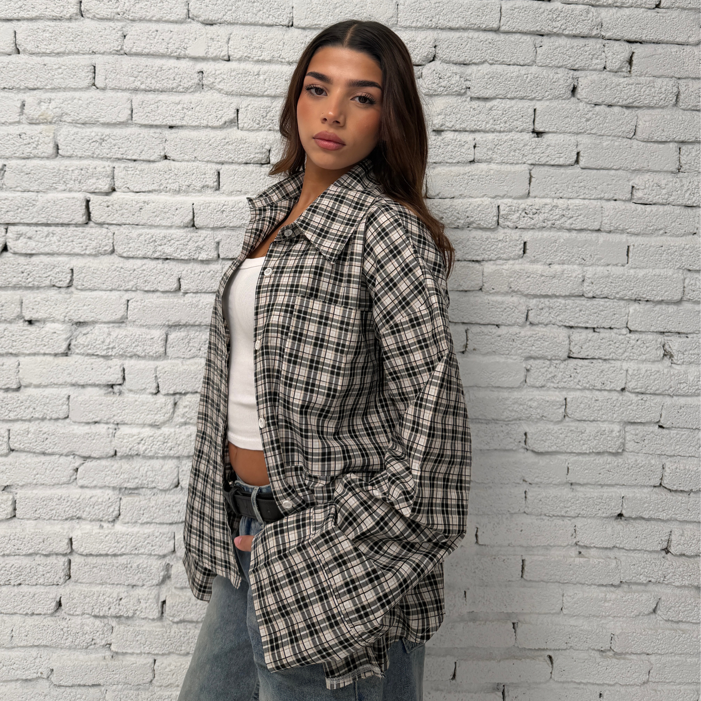 Black Checked Button-Up Shirt