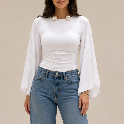 White Draped Kimono Sleeve Top