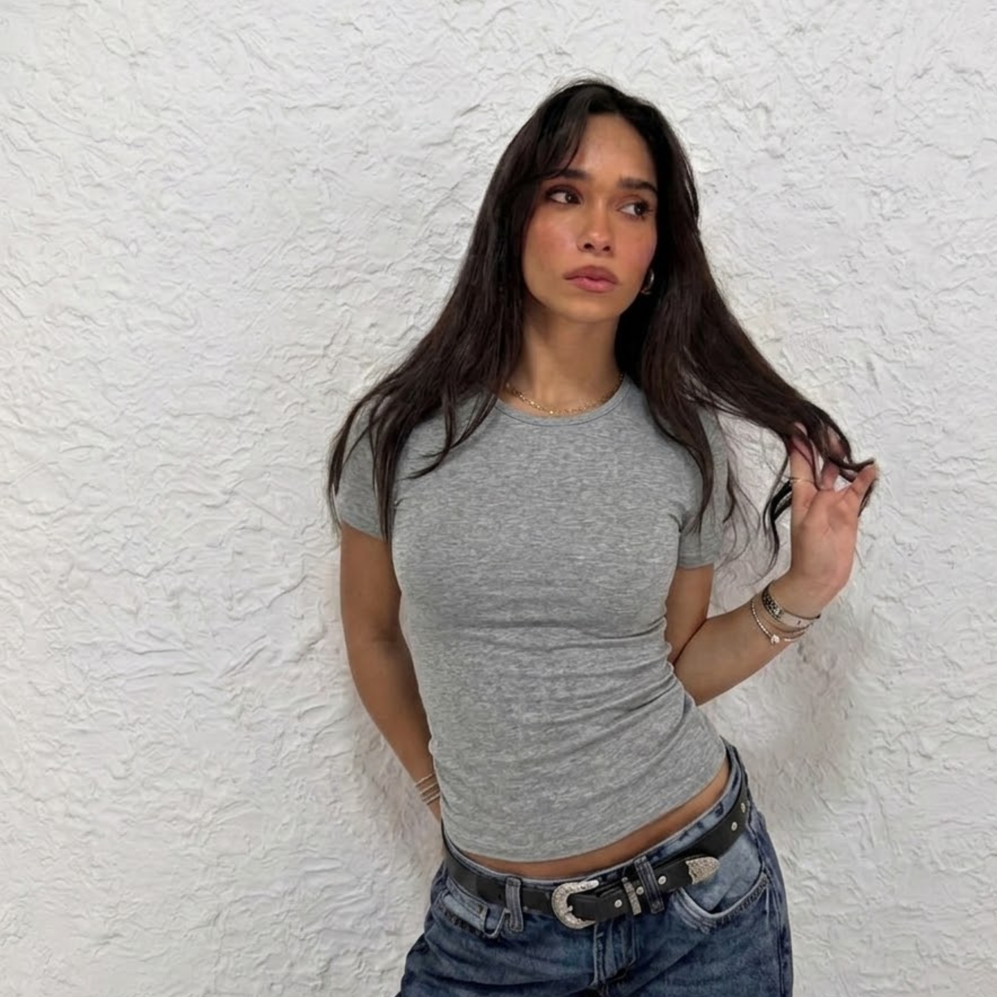 Gray Basic Short Sleeve Top