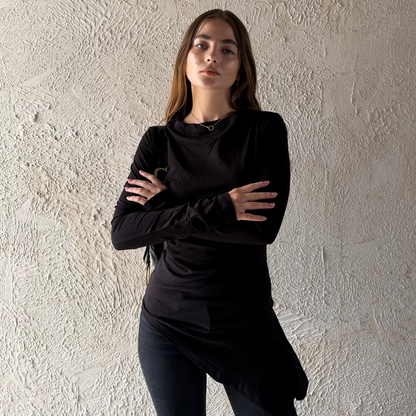 Black Long Sleeves Draped Top