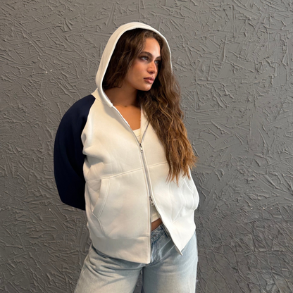 Navy Raglan Zip-Up Hoodie