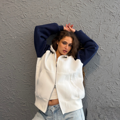 Navy Raglan Zip-Up Hoodie