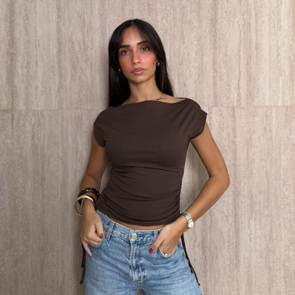 Brown Side Drawstring Top