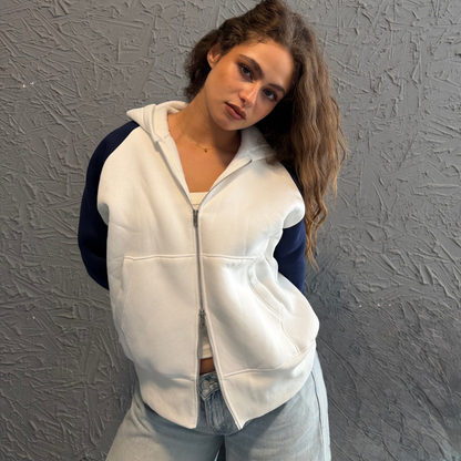 Navy Raglan Zip-Up Hoodie