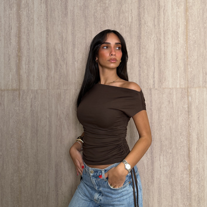 Brown Side Drawstring Top