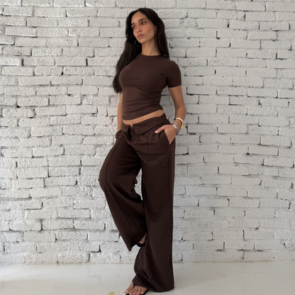 Brown low-rise wide-leg pants
