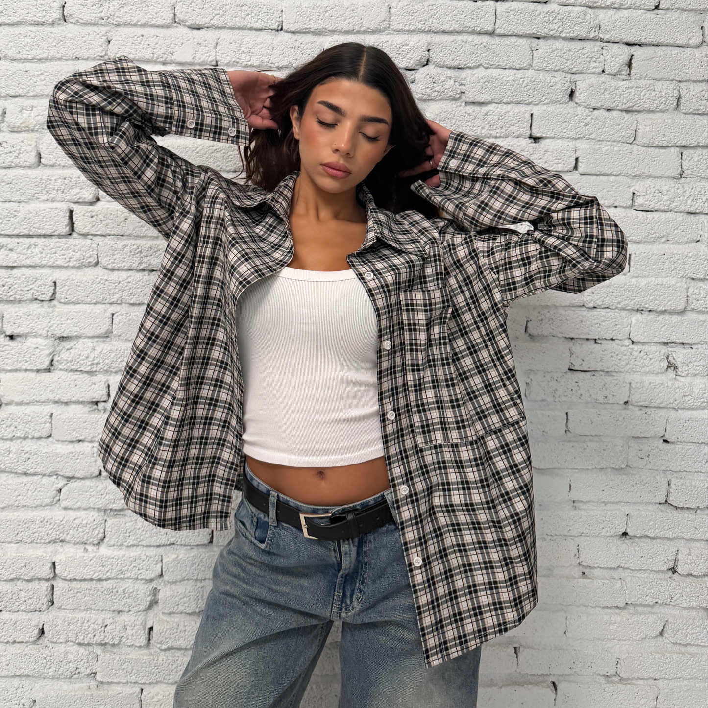 Black Checked Button-Up Shirt