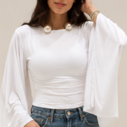 White Draped Kimono Sleeve Top