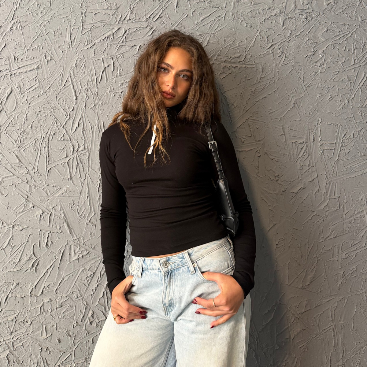 Black Zipper Basic Long Sleeve Top