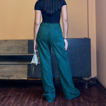 Green Corduroy Wide-Leg Pants