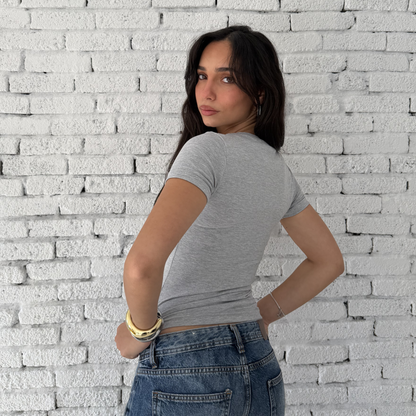 Gray Basic Short Sleeve Top