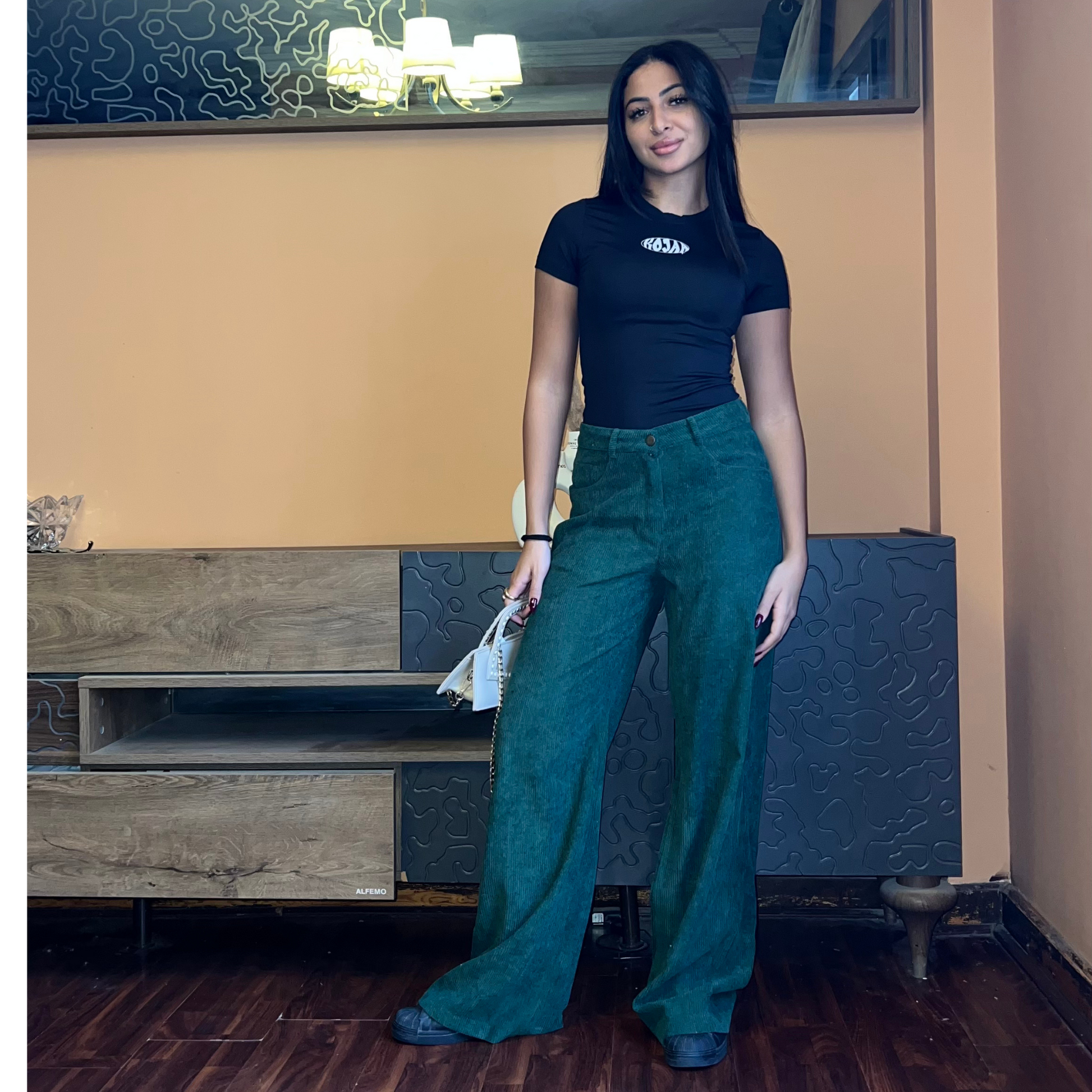 Green Corduroy Wide-Leg Pants – Maron