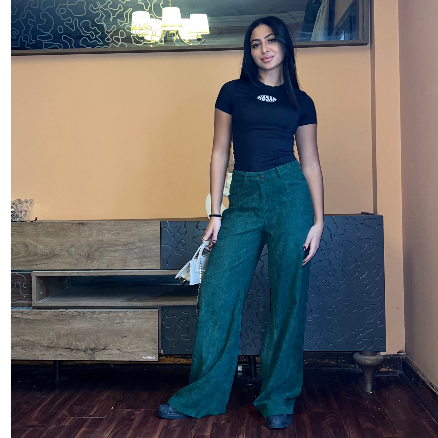 Green Corduroy Wide-Leg Pants