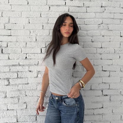 Gray Basic Short Sleeve Top