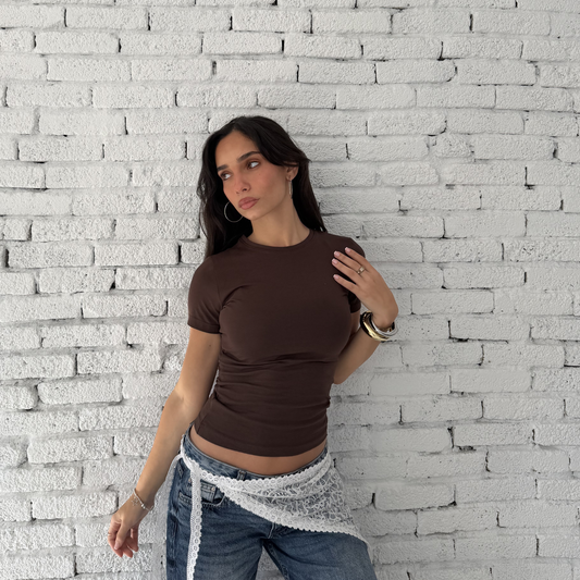 Brown Basic Short Sleeve Top