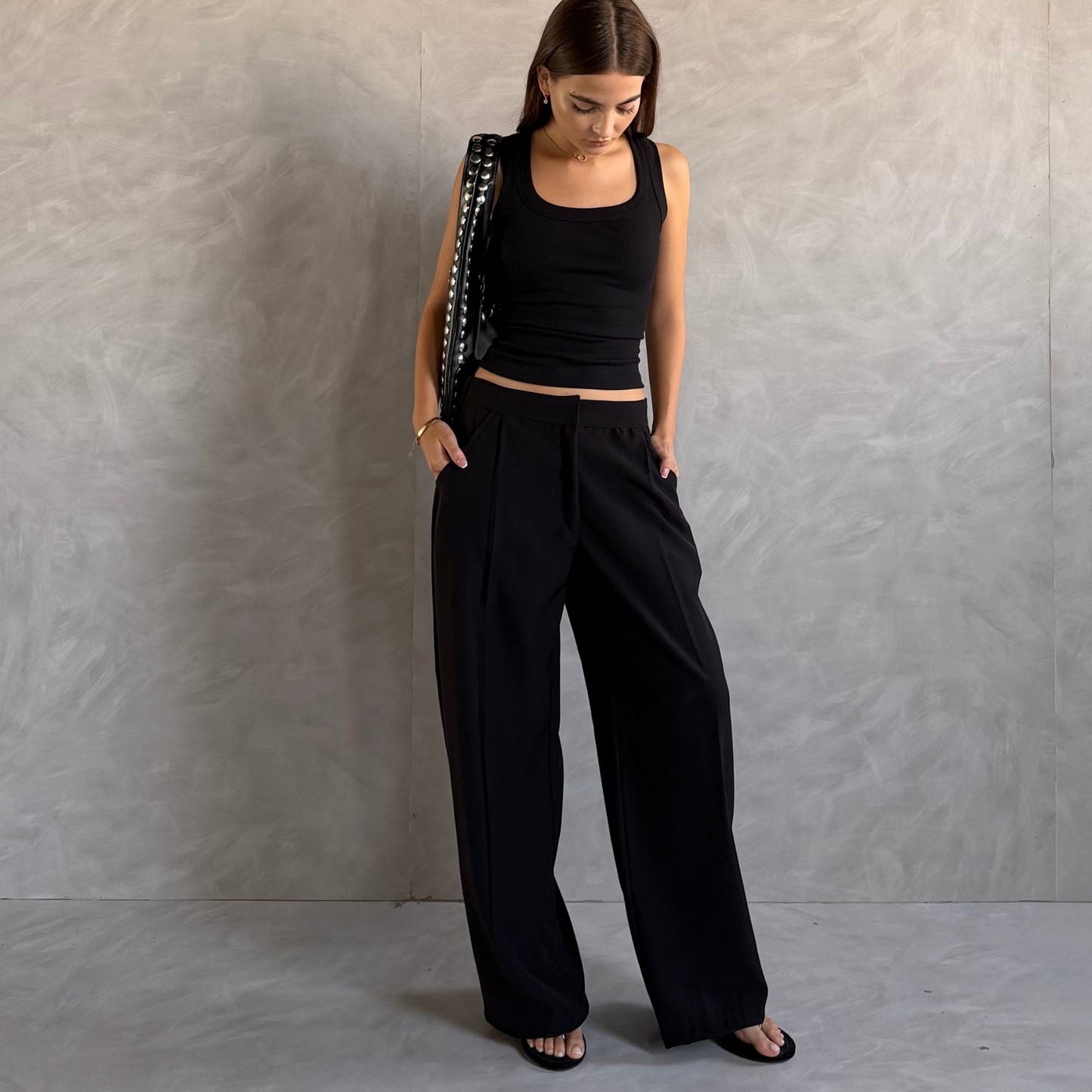 Black Wide-Leg Tailored Pants