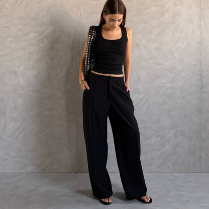 Black Wide-Leg Tailored Pants