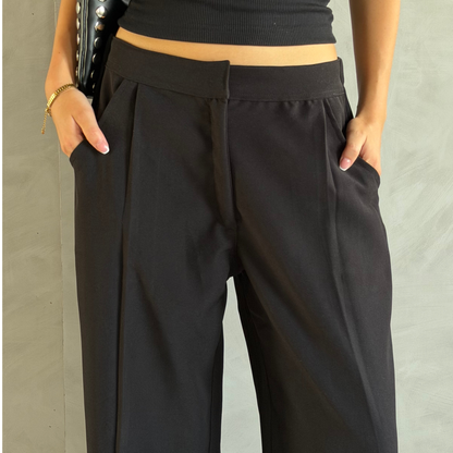 Black Wide-Leg Tailored Pants