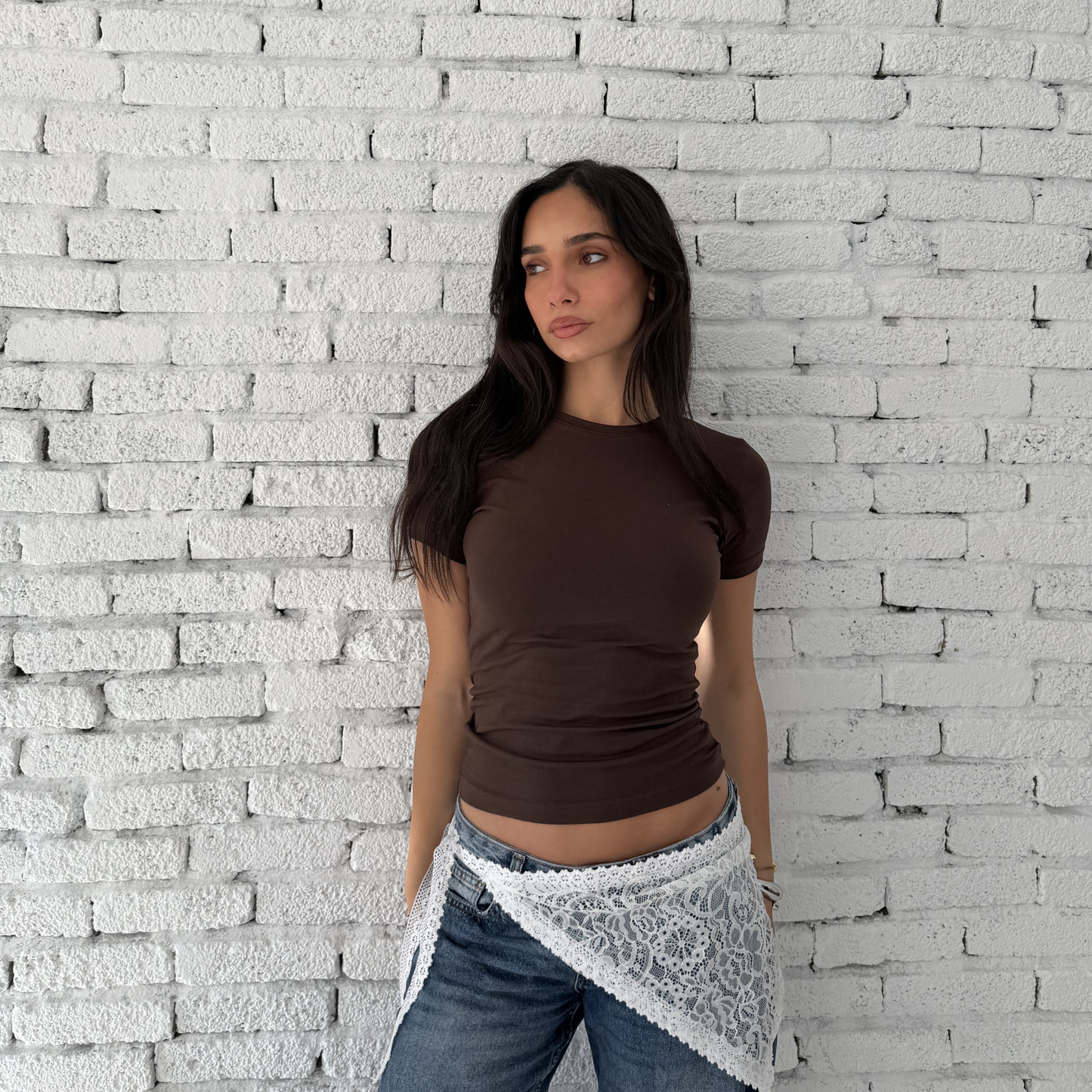 Brown Basic Short Sleeve Top