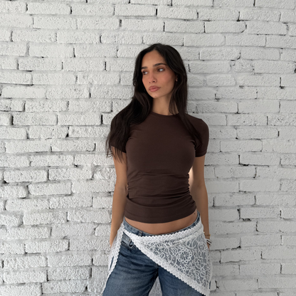 Brown Basic Short Sleeve Top