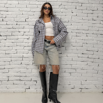 Brown Checked Button-Up Shirt