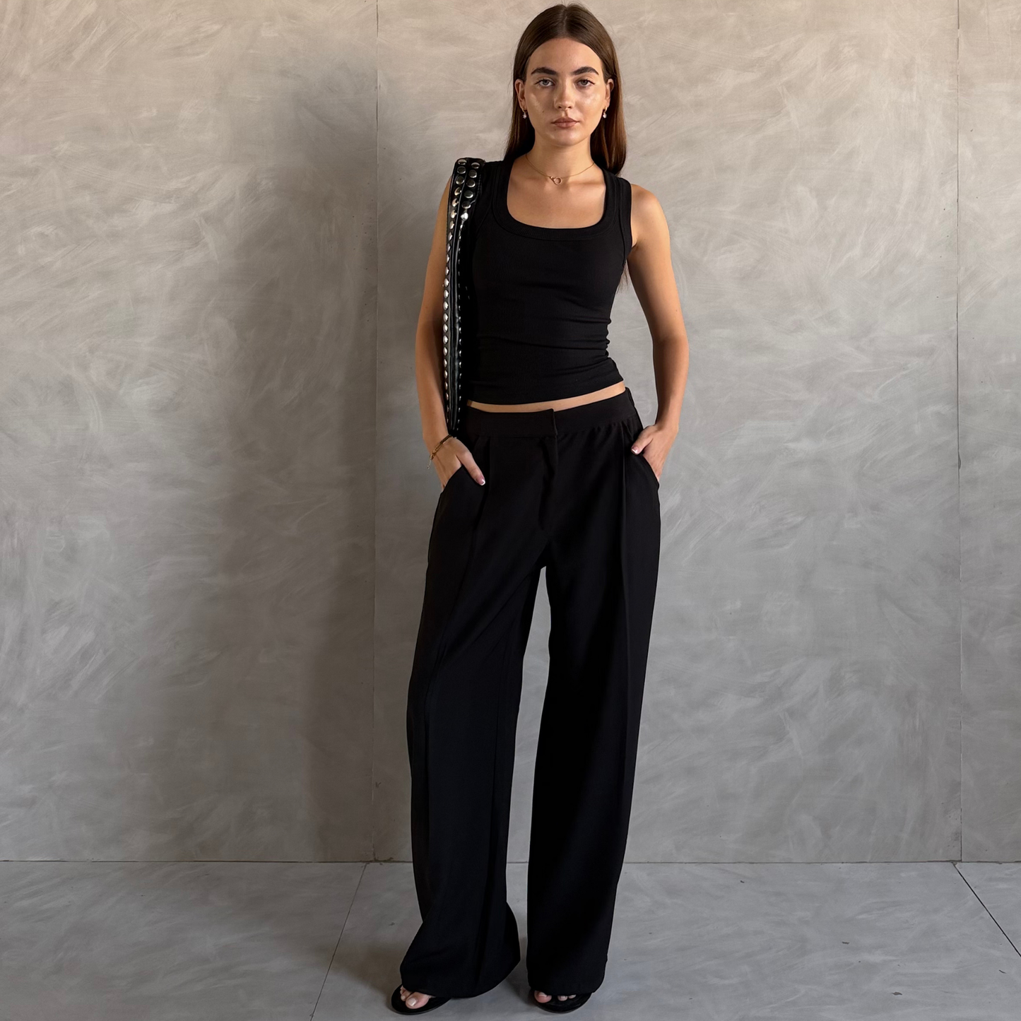 Black Wide-Leg Tailored Pants