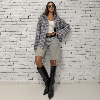 Brown Checked Button-Up Shirt