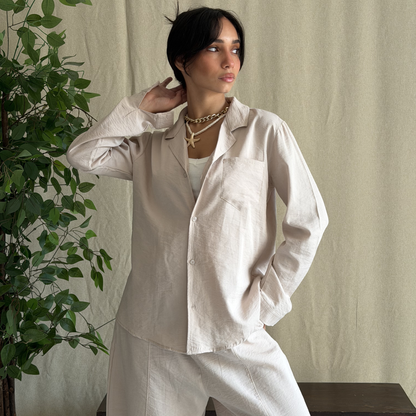 Beige Linen Relaxed-Fit Shirt