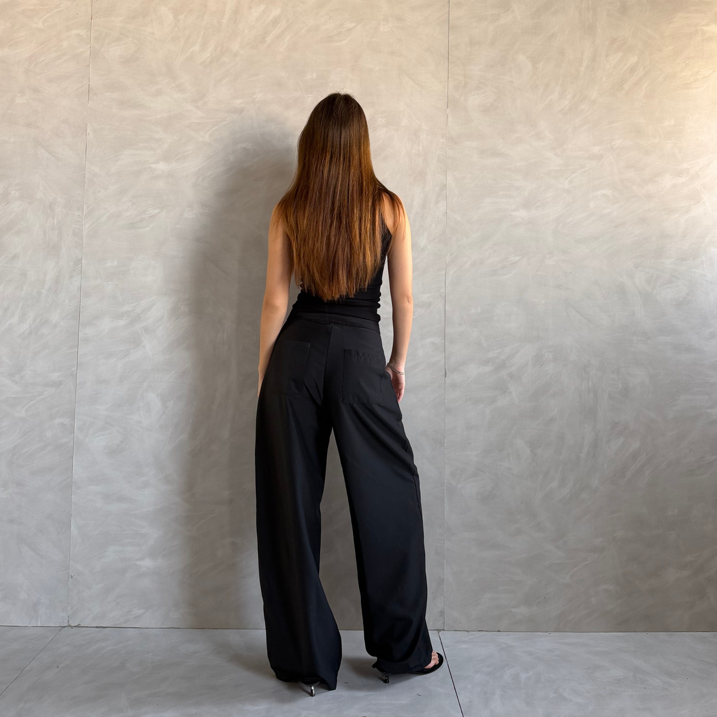 Black Wide-Leg Tailored Pants