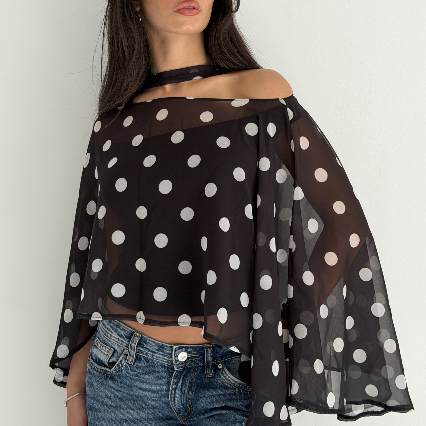 Polka Dot Sheer Cape Top
