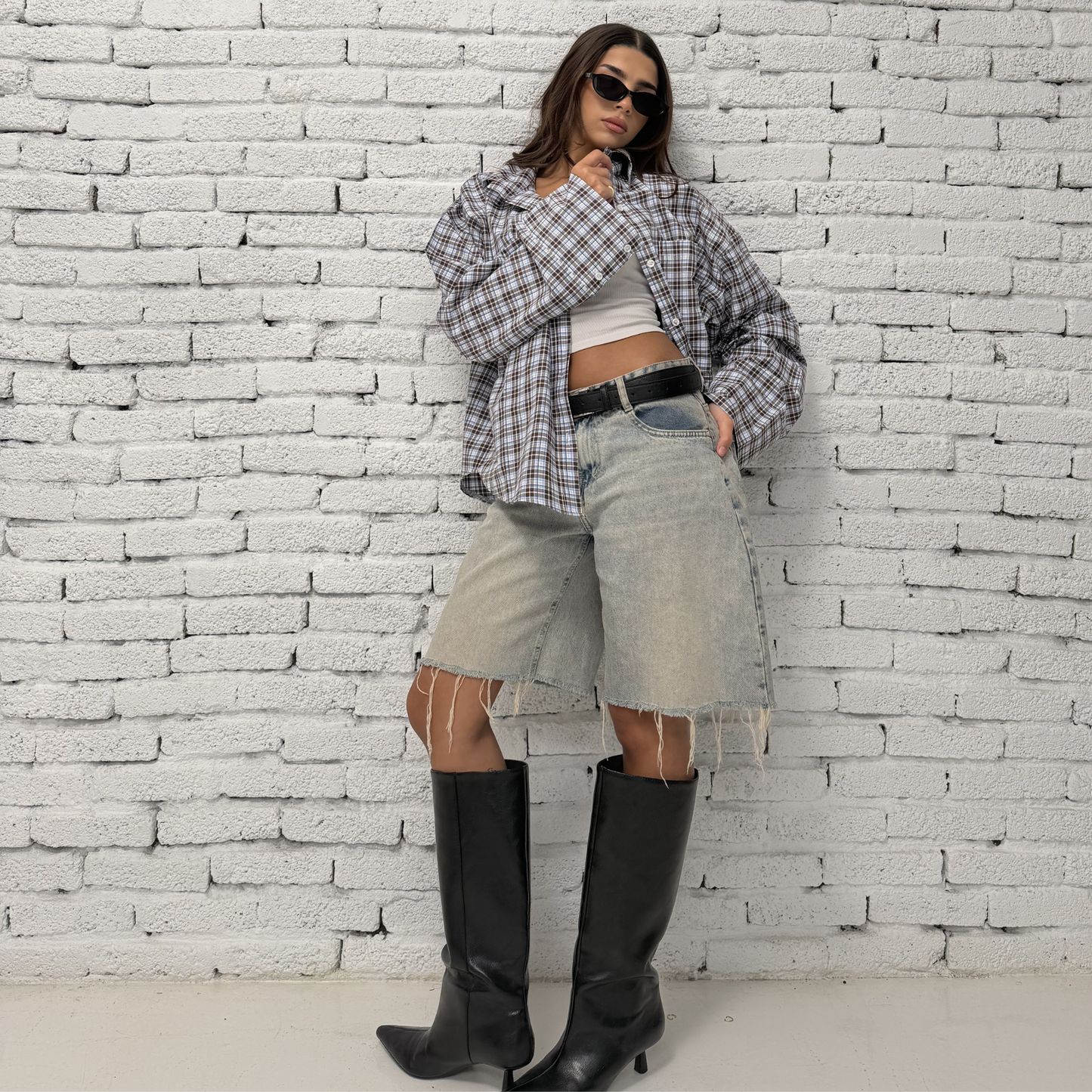 Brown Checked Button-Up Shirt