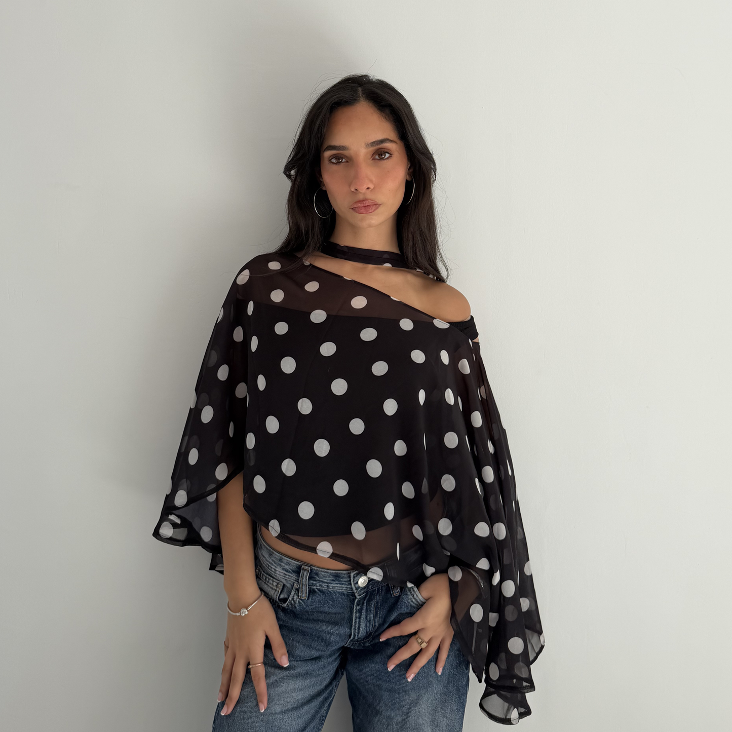 Polka Dot Sheer Cape Top