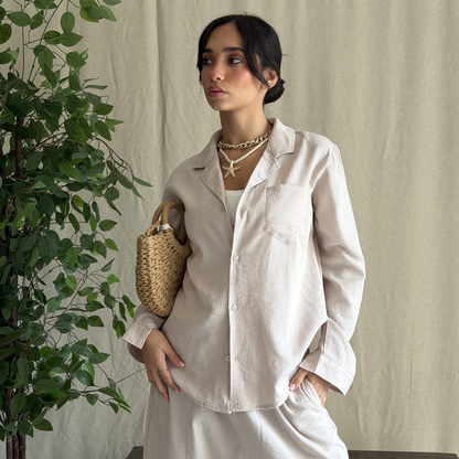 Beige Linen Relaxed-Fit Shirt