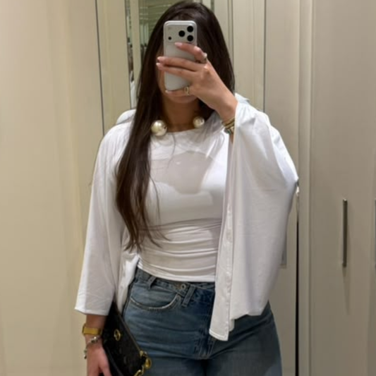 White Draped Kimono Sleeve Top