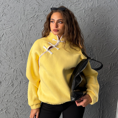 Yellow Sweatshirt with Chinese Clasps