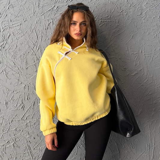 Yellow Sweatshirt with Chinese Clasps