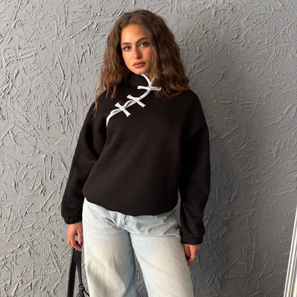 Black Sweatshirt with Chinese Clasps