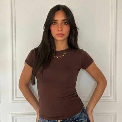 Brown Basic Short Sleeve Top