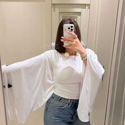 White Draped Kimono Sleeve Top