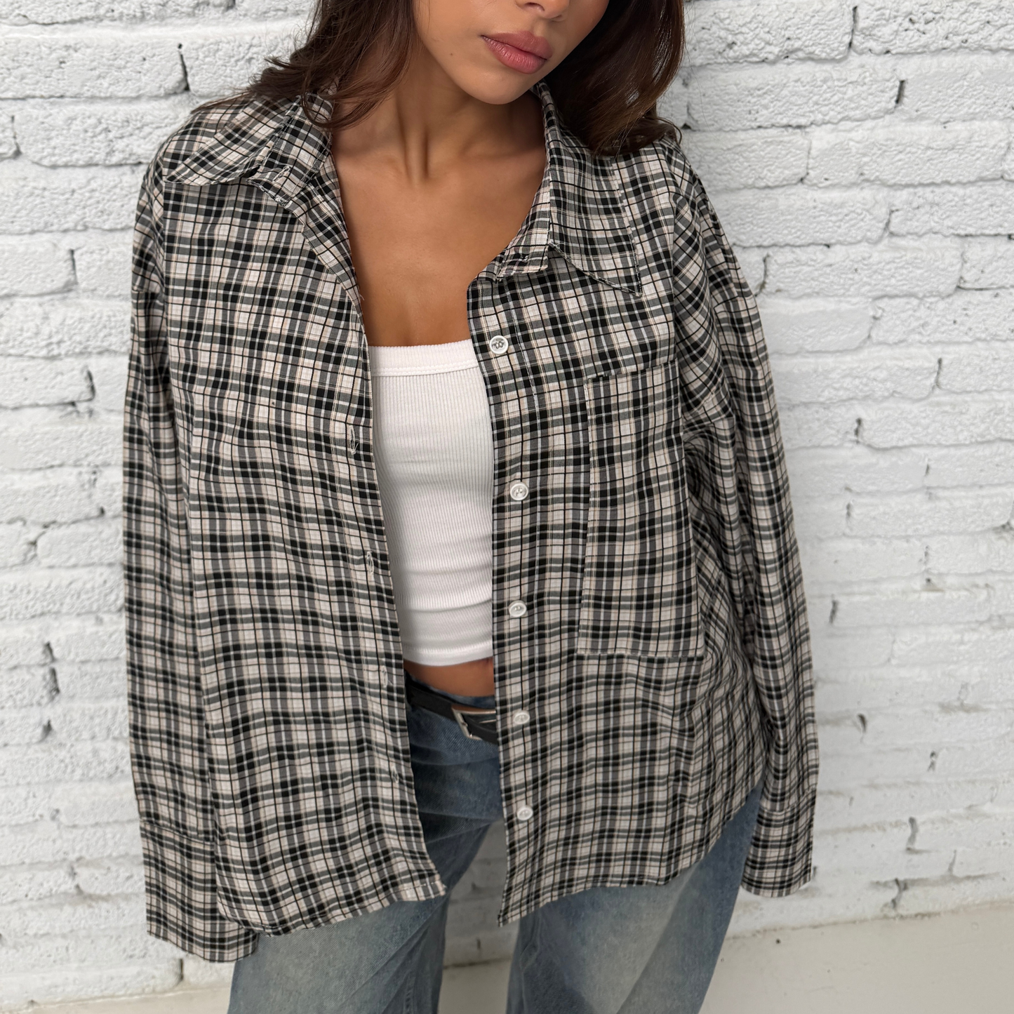 Black Checked Button-Up Shirt