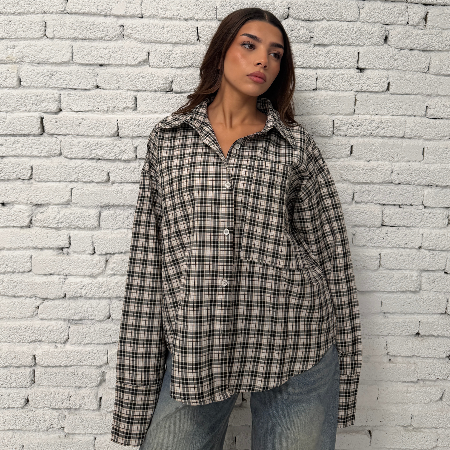 Black Checked Button-Up Shirt