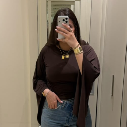 Brown Draped Kimono Sleeve Top