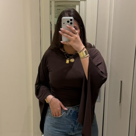 Brown Draped Kimono Sleeve Top