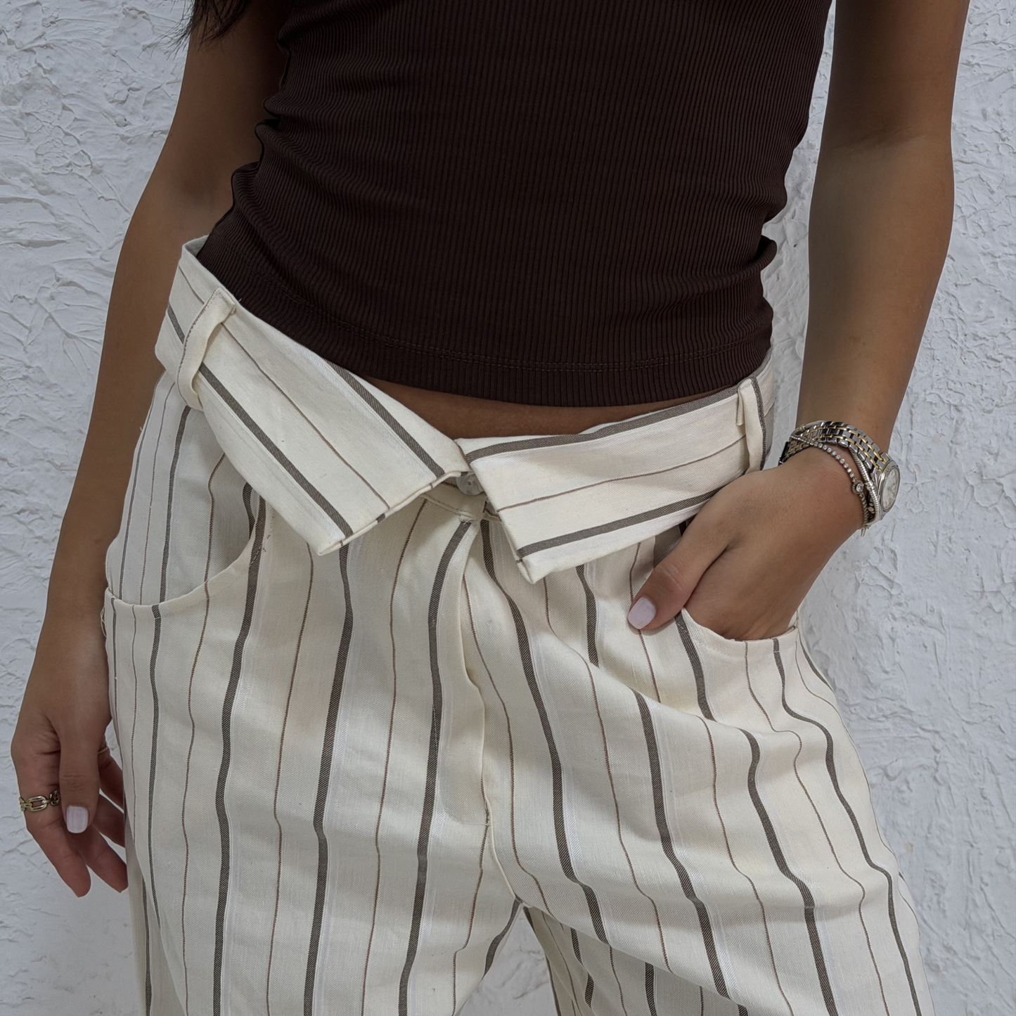Striped Wide-Leg Tie-Waist Pants