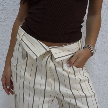 Striped Wide-Leg Tie-Waist Pants